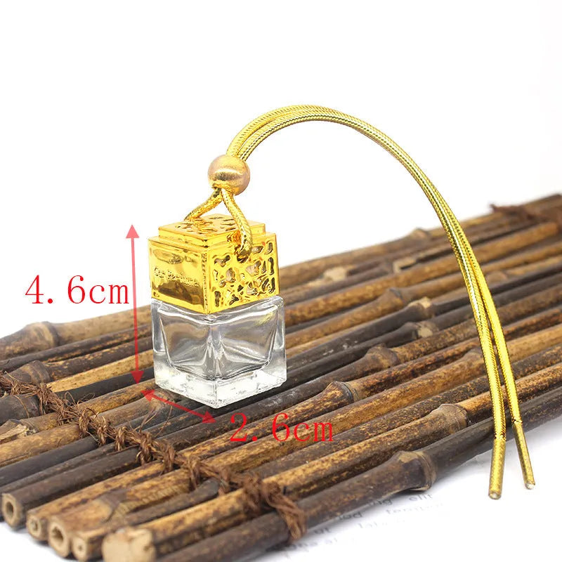 8ml square glass hollow perfume bottle, 4.6cm x 2.6cm, in Gold, Silver, Black and Rose Red.