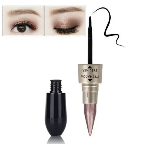 Double head six colour eyeshadow and black eyeliner stick in compact 12.3 cm size, black casing