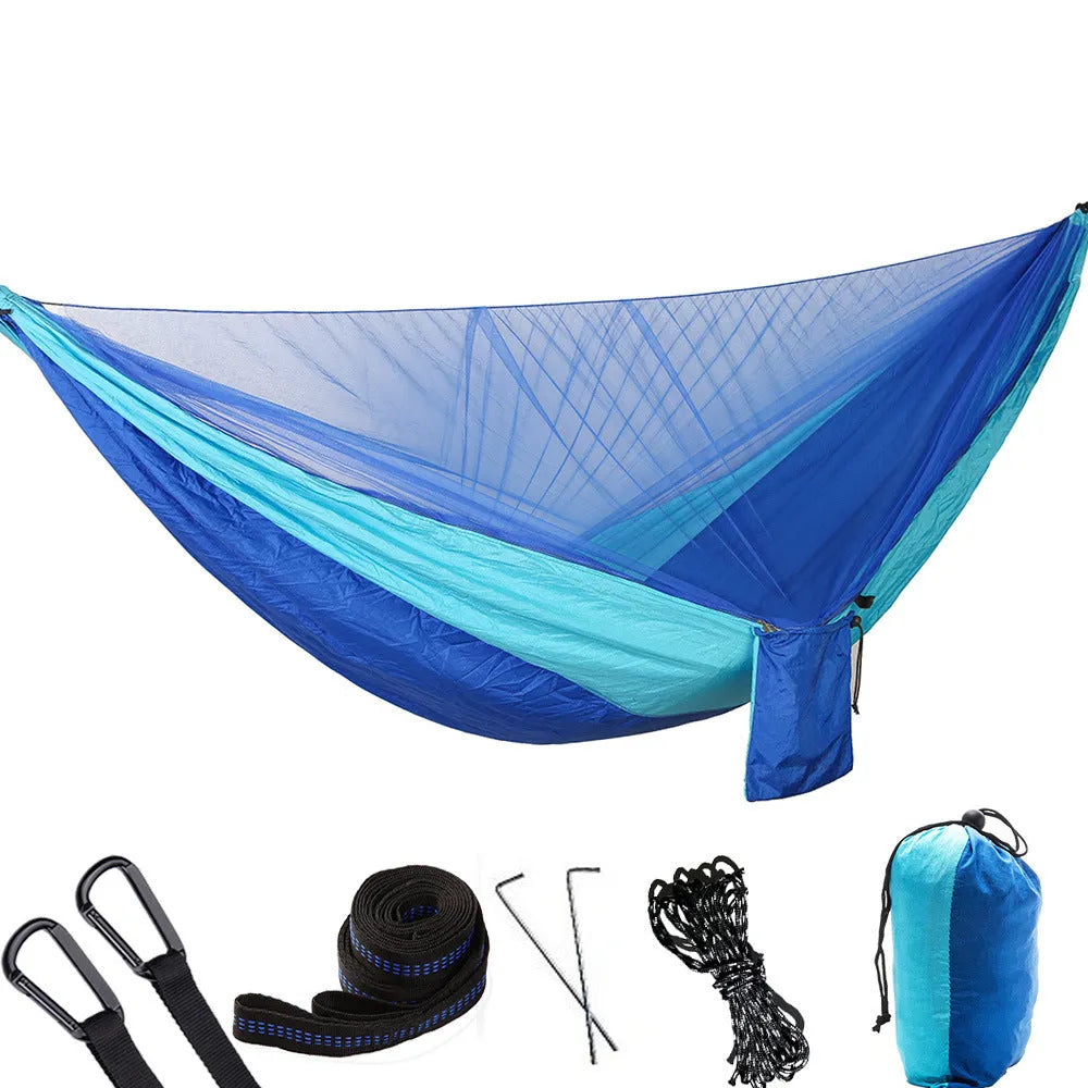 Anti-mosquito outdoor camping hammock nylon double 290x140cm 200kg capacity ArmyGreen