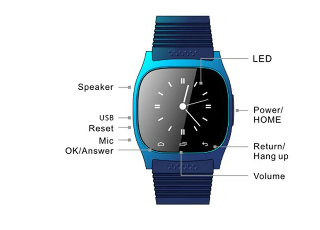 Bluetooth smart sports watch compatible with iPhone and Android in black, white or blue colours
