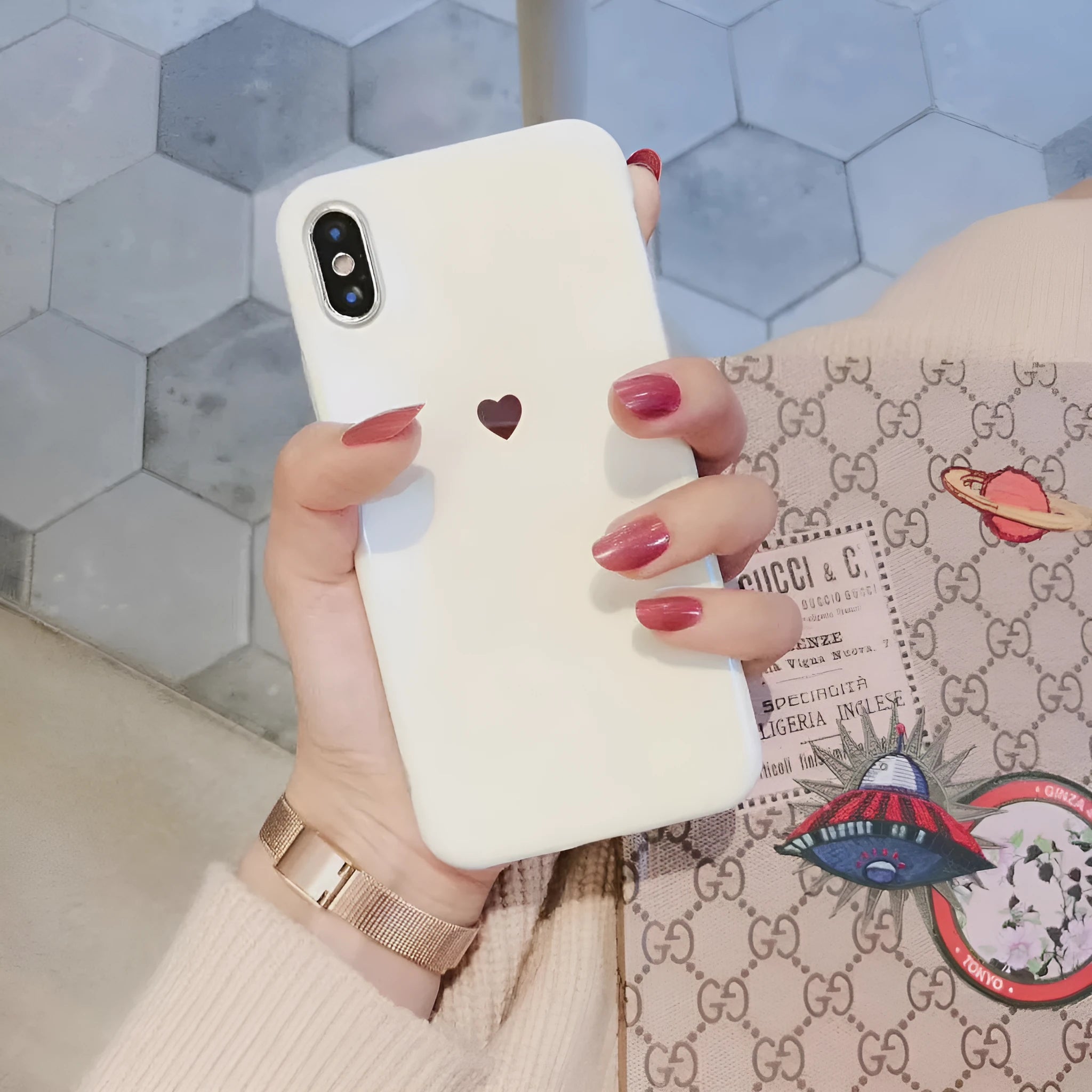 Slim Bluwhite iPhone case with blue light filter for iPhone models 6, 7, 8, and X.