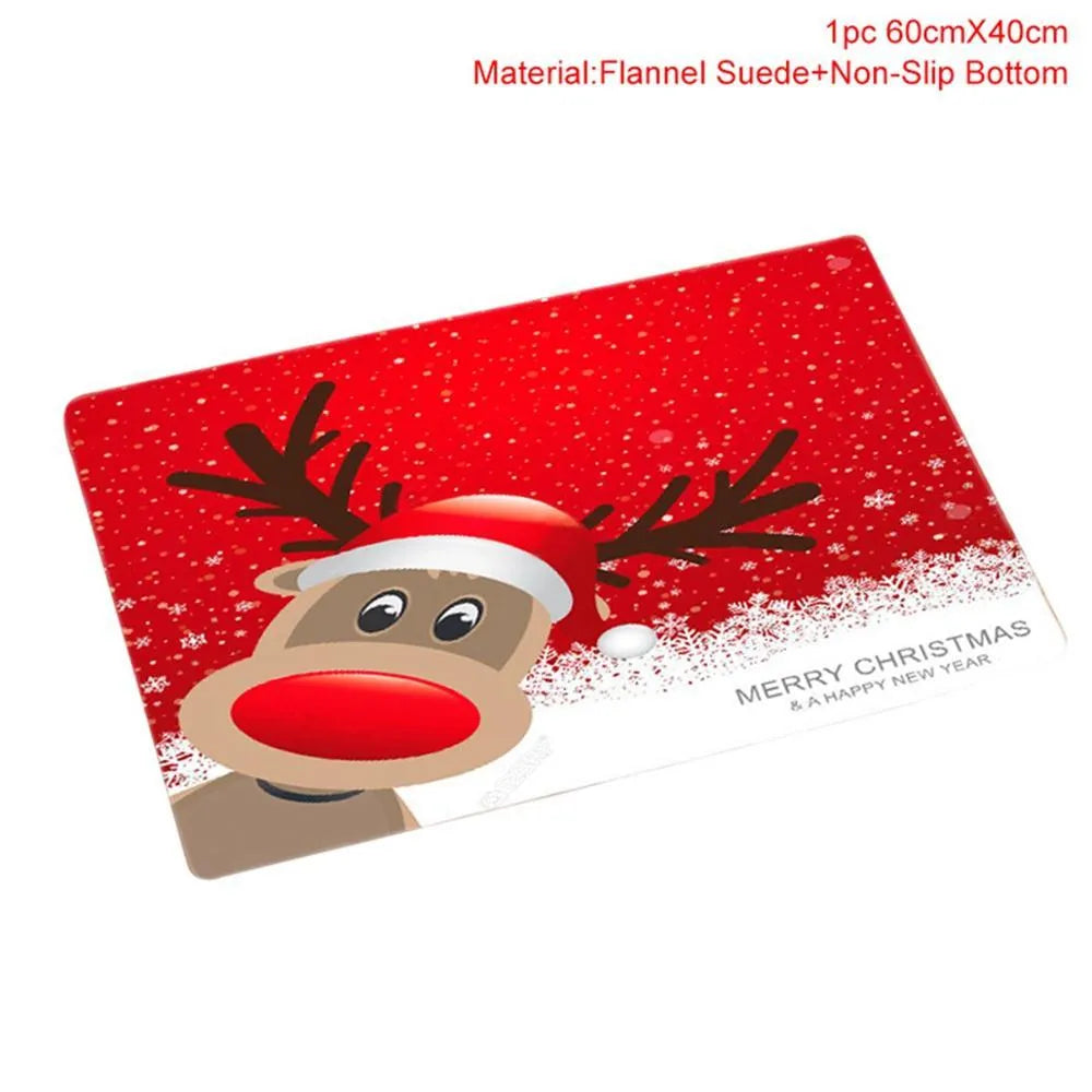 Christmas bathroom decoration set with Santa Claus shower curtain, toilet cover, and non-slip flannel floor mat