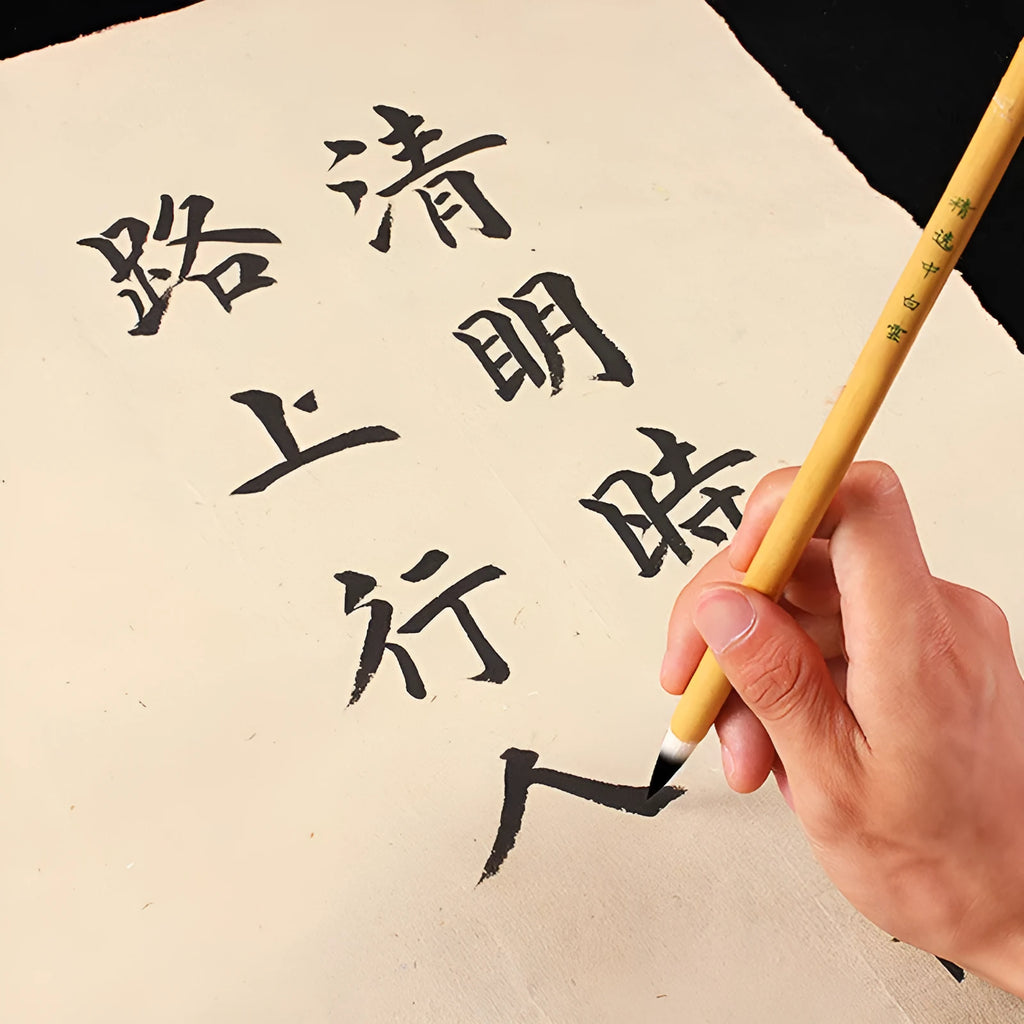 Set of three traditional Chinese white cloud brushes with bamboo handles and Yang Hao Jia Jian nibs
