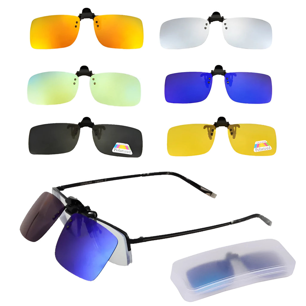 Male sunglasses clip in square shape with PC frame and resin lens, black colour option