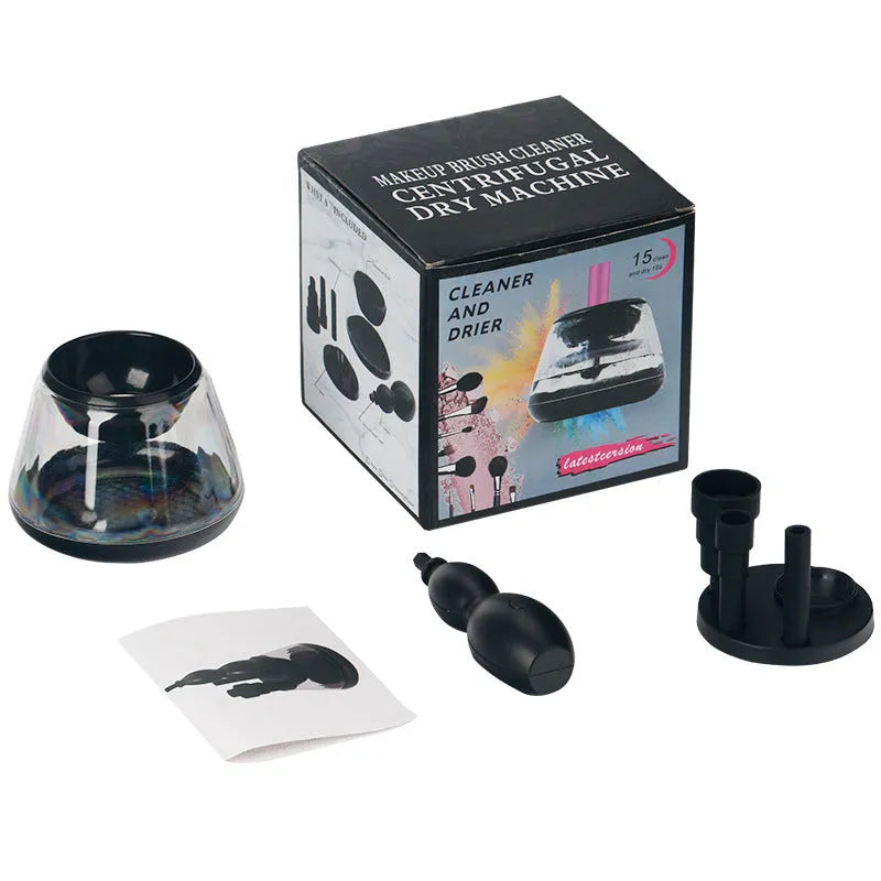 Electric make-up brush cleaner machine with three silicone transparent cans in compact 14cm cube design