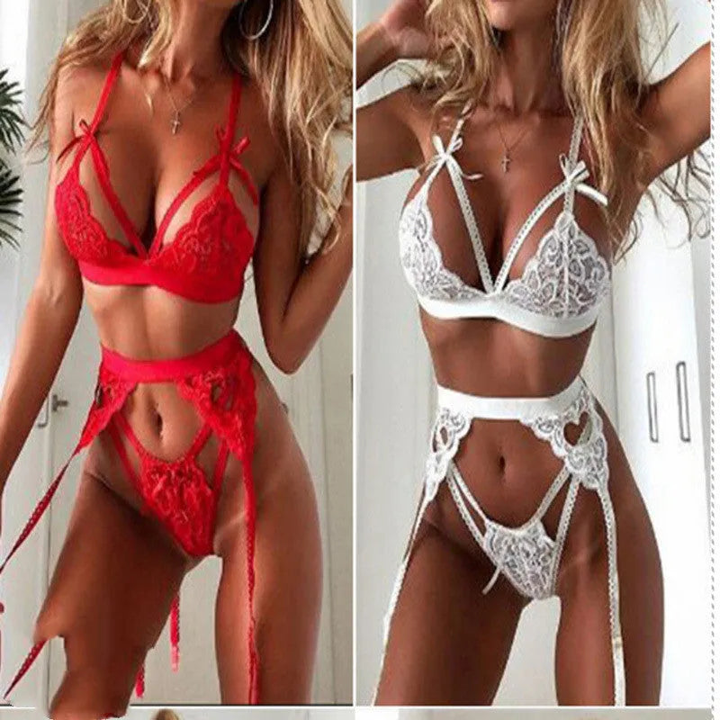 Red or white lace lingerie costume with cute girl cosplay styling available in S, M, L, XL sizes