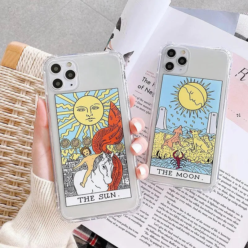 Retro cartoon graffiti design phone case for iPhone in sun and moon colours