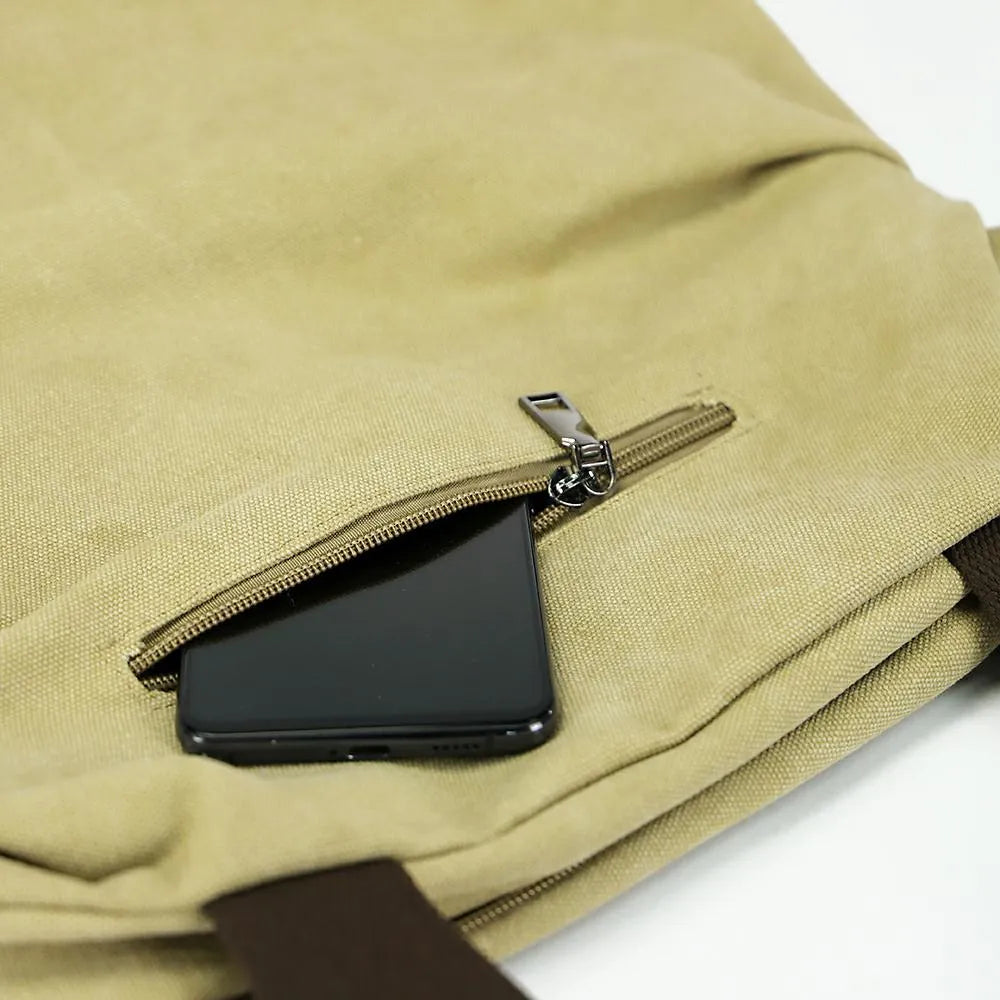 Korean casual canvas bag with square vertical shape, texture canvas, car suture detail, and plain pattern in blue.
