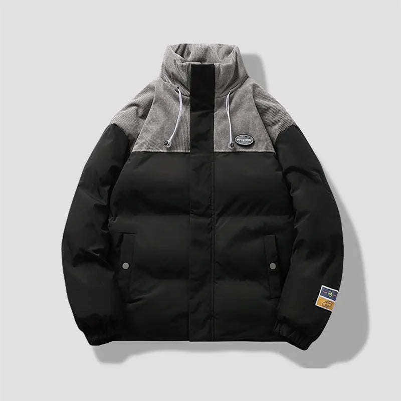Men's winter coat with stand-up collar in khaki, loose fit thickened polyester fiber outerwear
