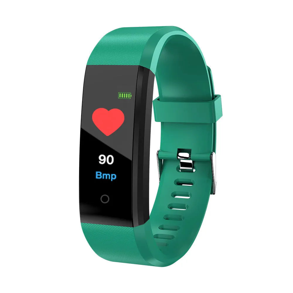 Smart wristband fitness tracker with 0.96 inch colour LED screen, TPU band, and IP67 water resistance