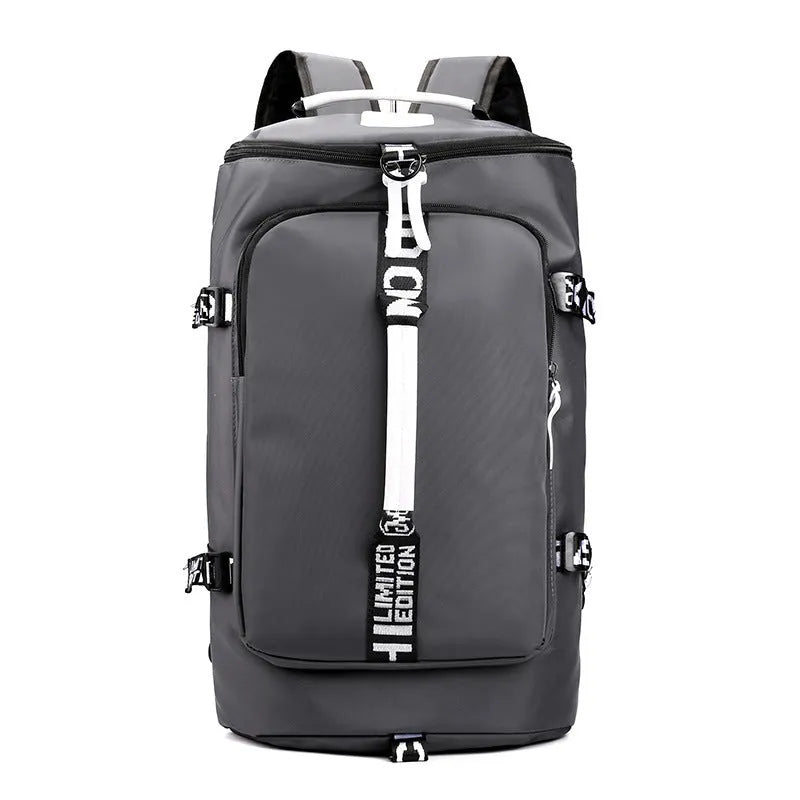 Lightweight nylon gym bag 18 inch 36-55 litre capacity black blue light grey maple leaf print