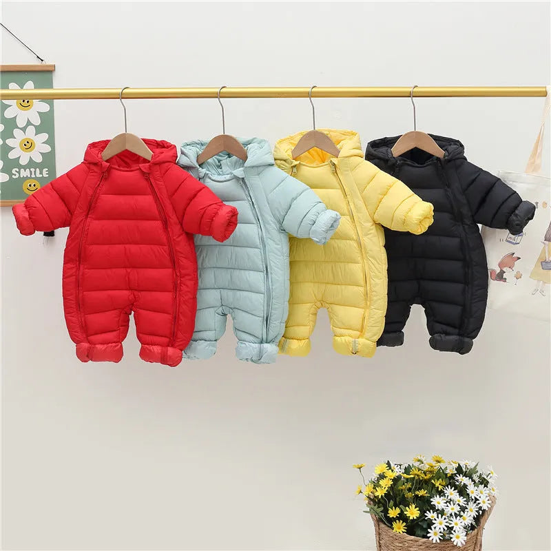 Baby cotton zip-up climbing romper hoodie in solid colour for boys and girls 70-100cm