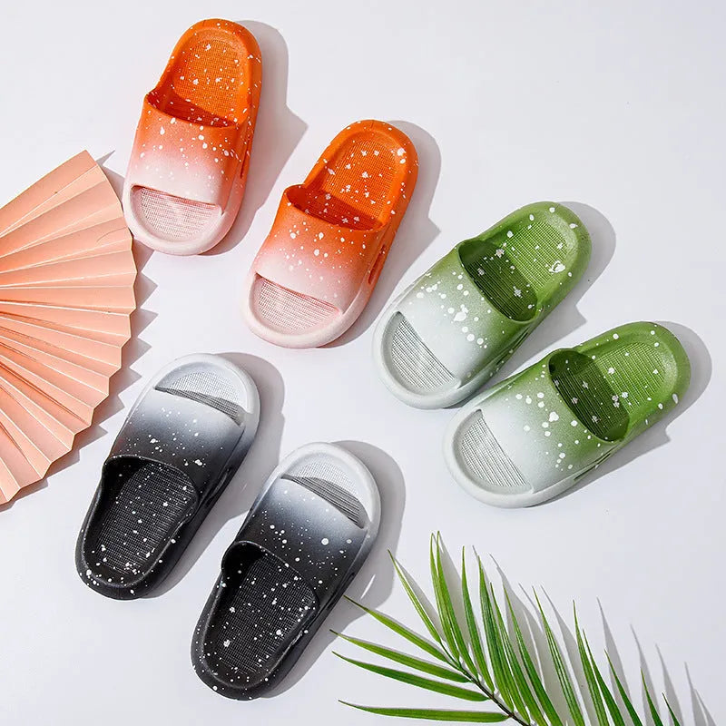 Children's gradient colour PVC summer slippers with non-slip soles in blue, yellow, green, orange, or pink