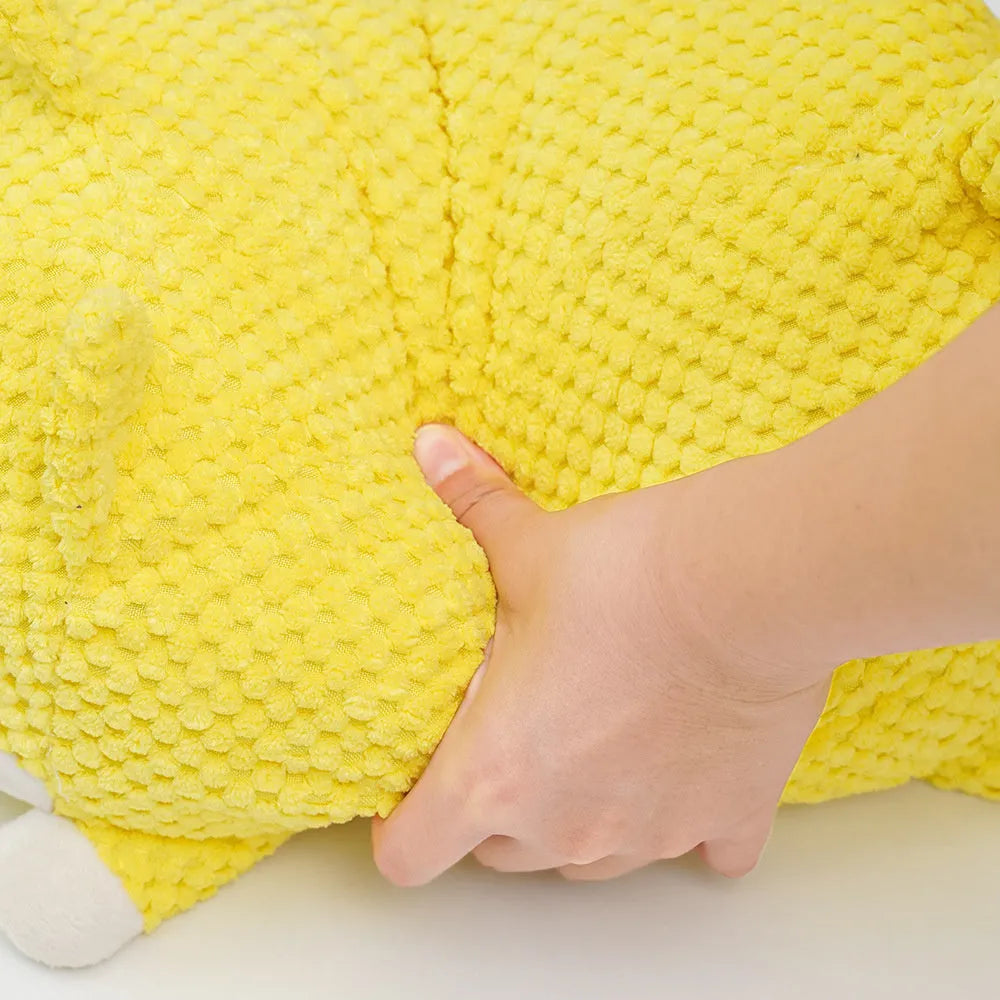 Plush dog toy with bite-resistant fabric and squeaker for puppy teeth cleaning in large and medium sizes