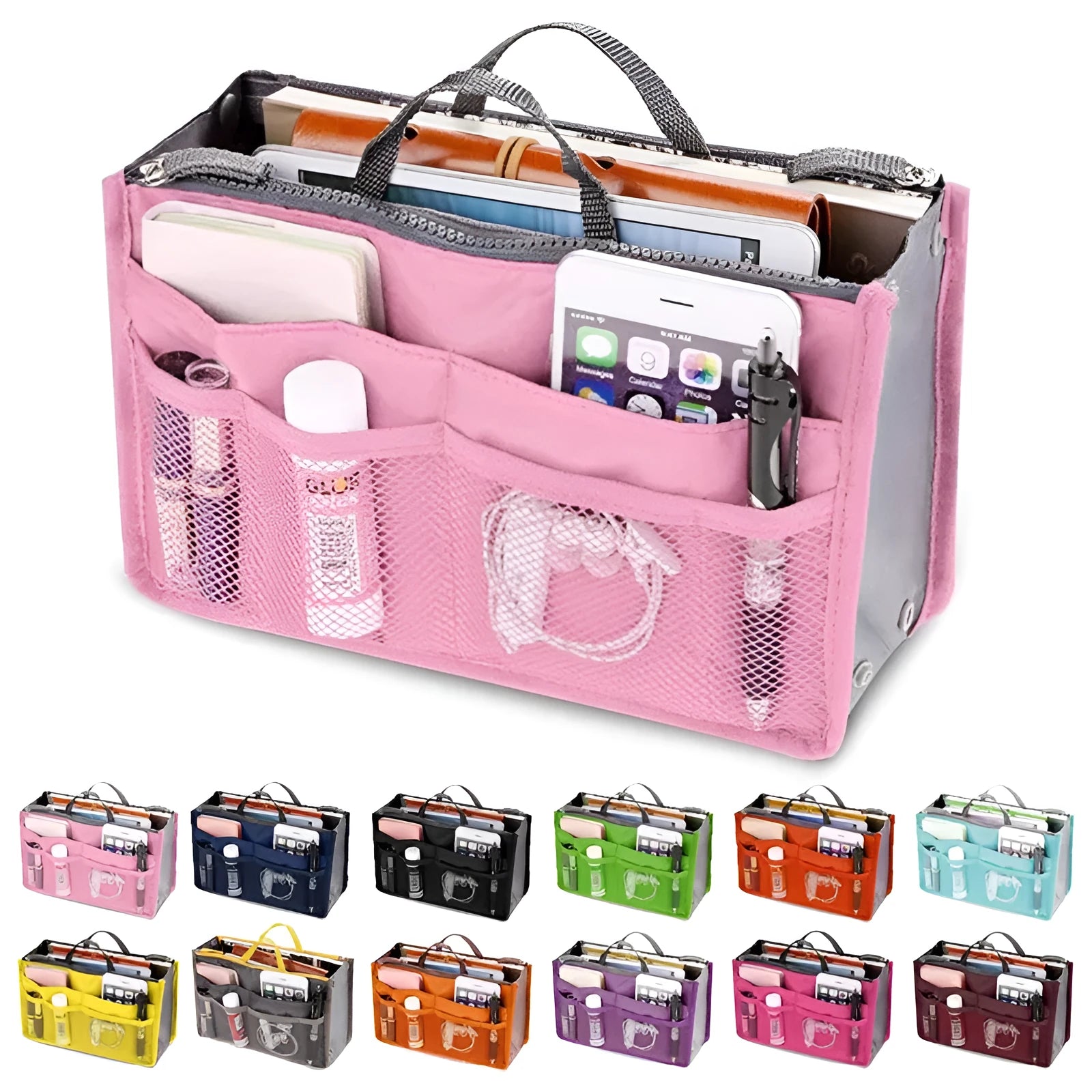 Ladies nylon makeup cosmetic bag in a colour option with zipper closure, 28cm by 10cm by 18cm