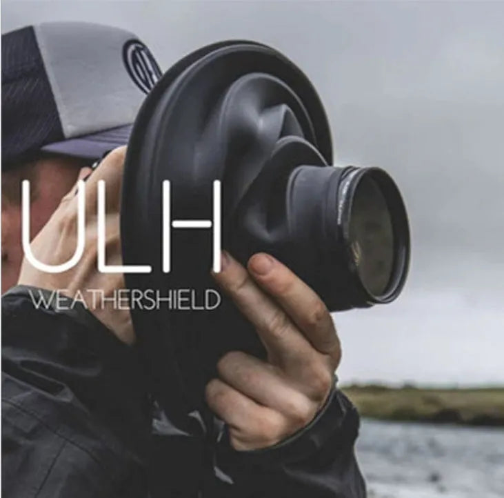 Black conical silicone lens hood for cameras to block glare during window photography