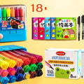 Children's washable painting brushes with hexagonal handles in blue, pink and yellow colours