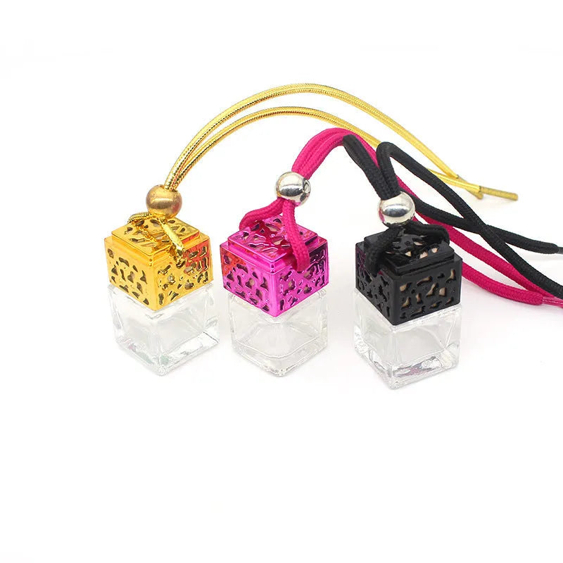 8ml square glass hollow perfume bottle, 4.6cm x 2.6cm, in Gold, Silver, Black and Rose Red.