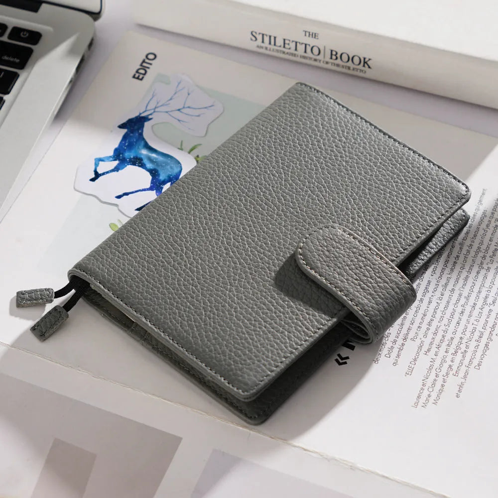 A6 leather notebook with lychee pattern cowhide cover in loose-leaf diary format