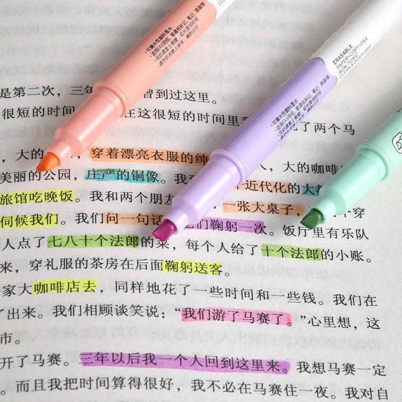 Set of six double-headed erasable fluorescent marker pens in assorted colours.
