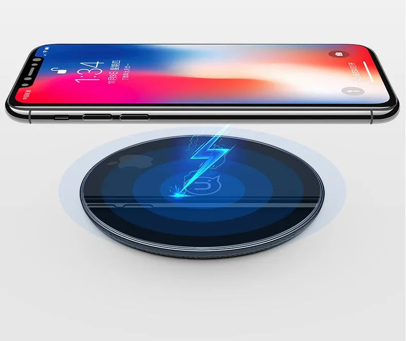 Glass disc wireless charger with LED indicator in black or white colour