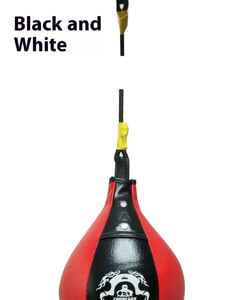 Black and red diamond pattern boxing speed ball with elastic cord hanging mount