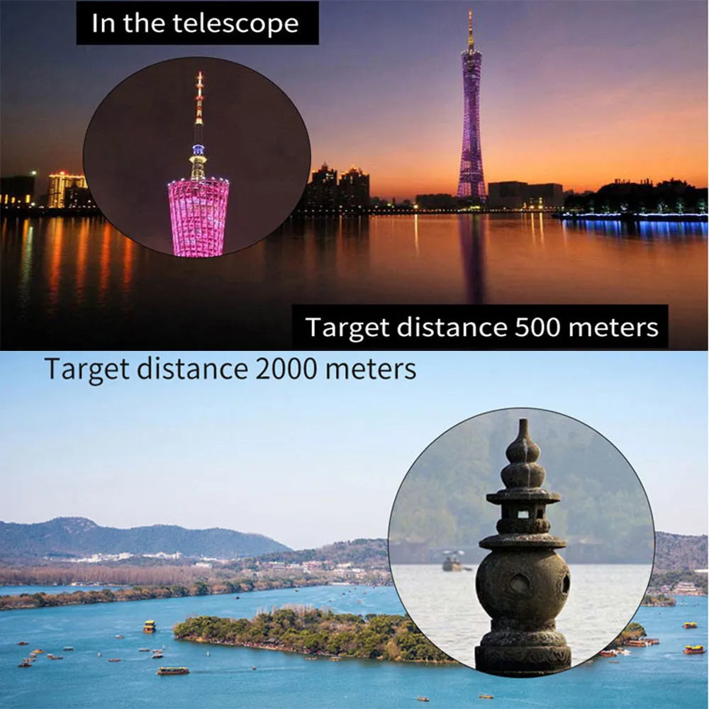 Black monocular telescope with 20x50mm optics and 12x magnification for outdoor observation