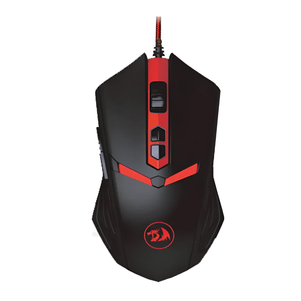Black red USB wired optical gaming mouse with ergonomic design and six programmable keys