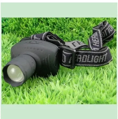 Outdoor 3W LED strong head light in black with adjustable telescopic lens and braided headband