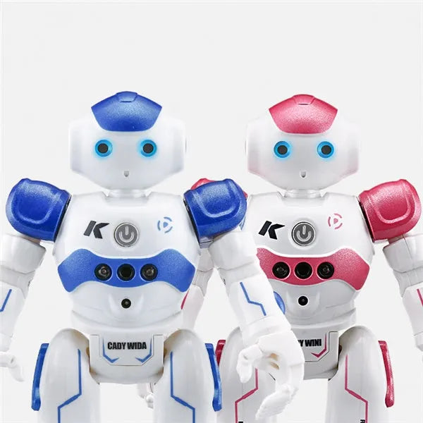 Remote control toy smart robot in blue with gesture sensing, dance, and eye lights