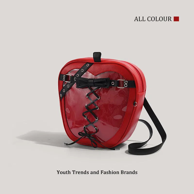 Red heart-shaped PU shoulder bag with stitched seams and single strap