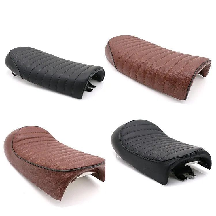 CG125 motorcycle seat cushion modification part, 530mm, shown in Black or Brown with Hump or Straight grain style options