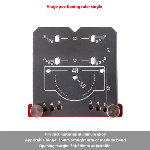 Red aluminium alloy hinge locating rule tool for 35mm cabinet hinges with adjustable margin settings