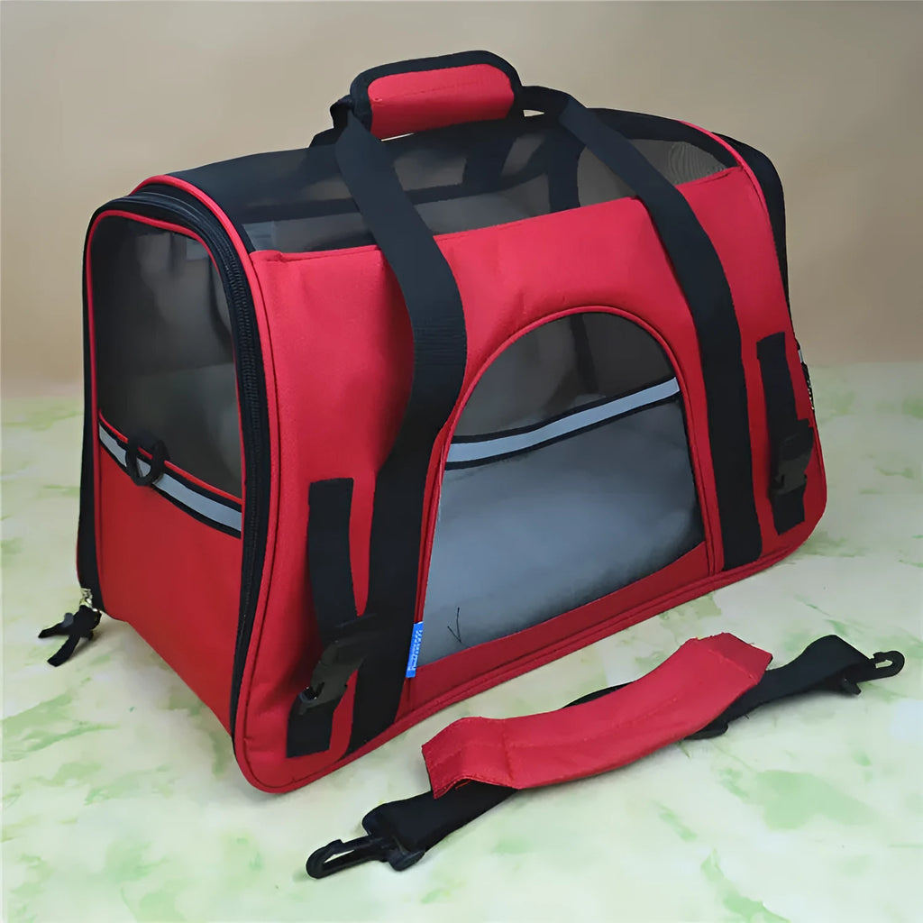 Portable pet carrier handbag in 600D oxford cloth with nylon mesh and lamb cashmere for small dogs and cats