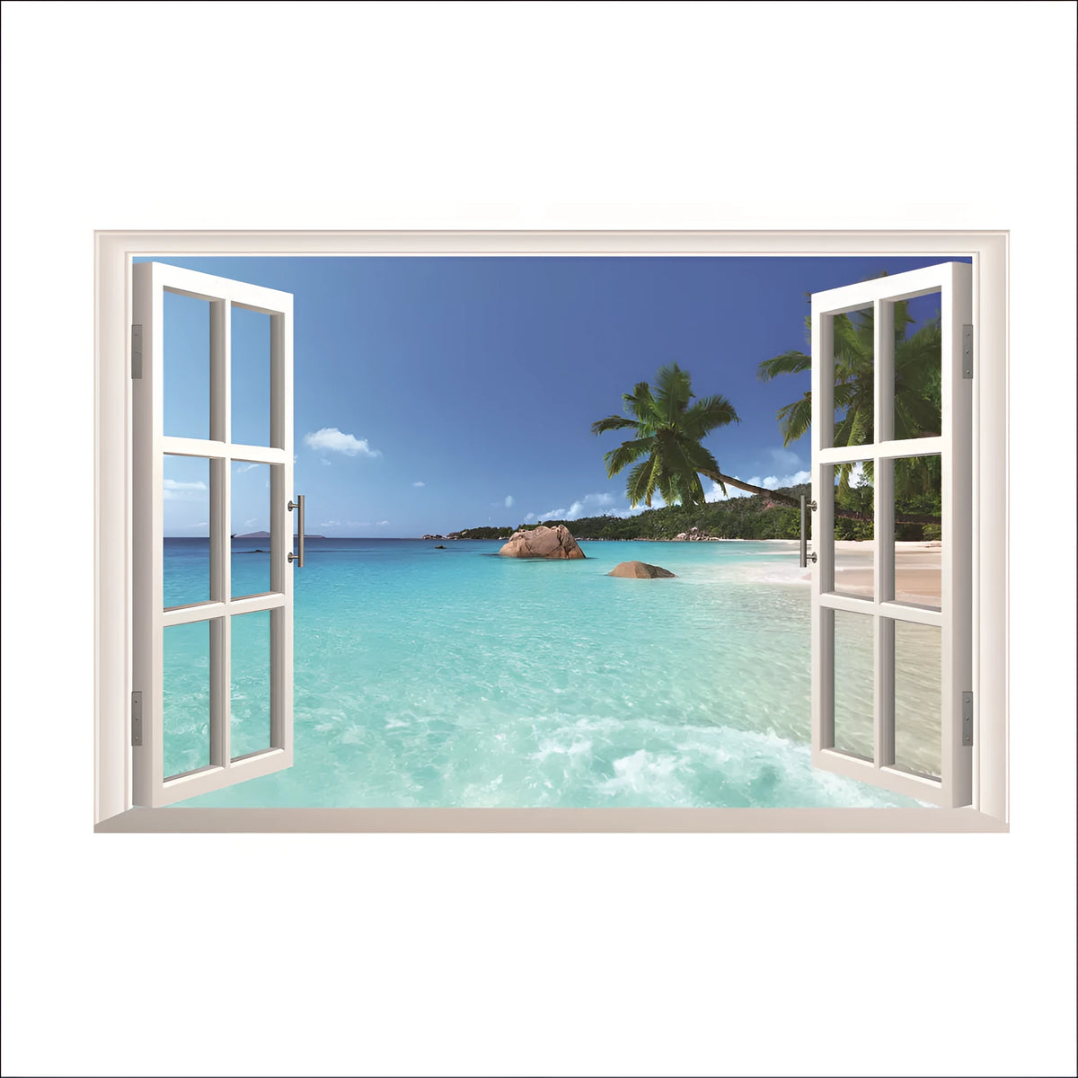 Sea view window wall sticker PVC mural 60x90cm with fire retardant and antifouling functions