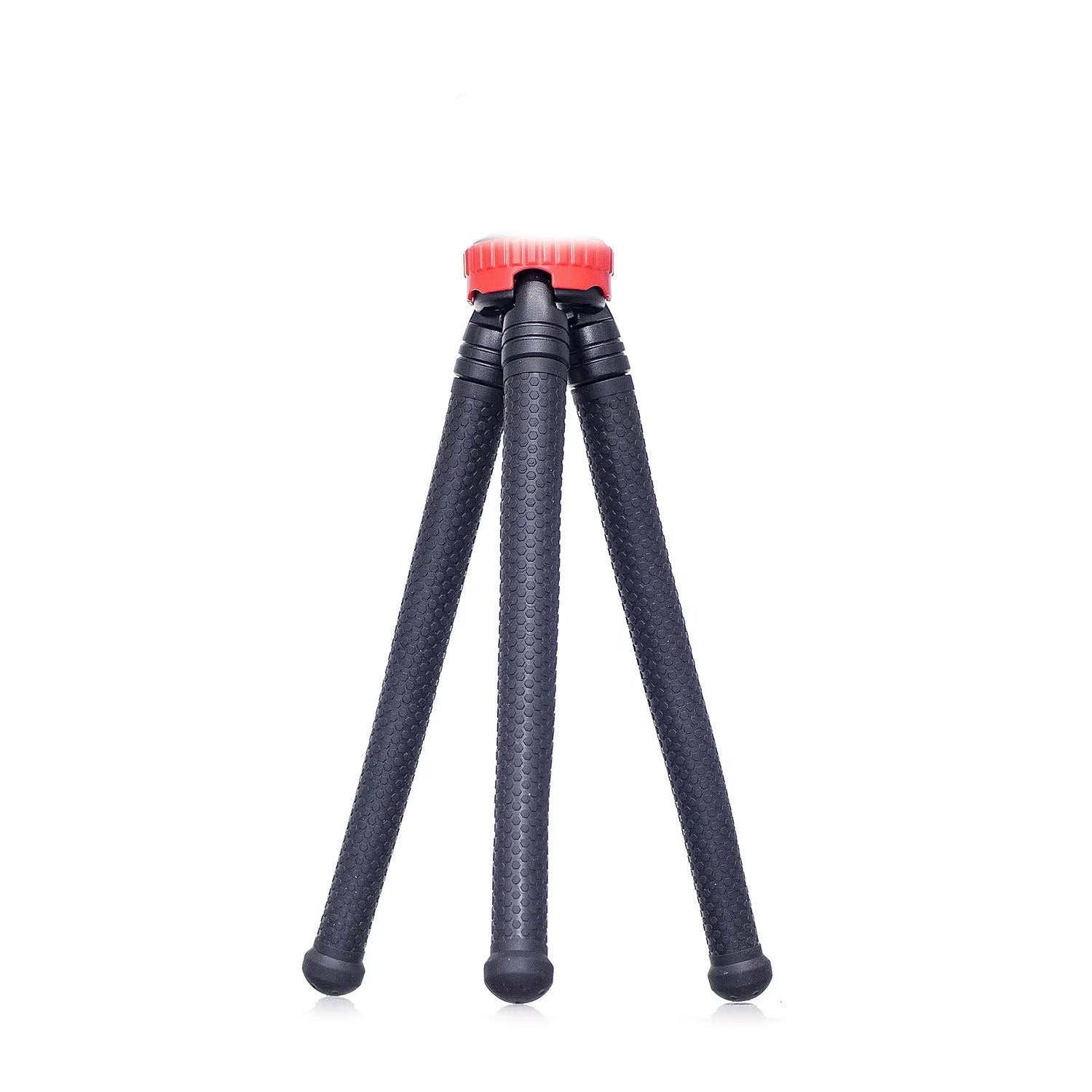 Black octopus tripod with flexible rubber legs wrapped around a pole, holding a mobile phone.