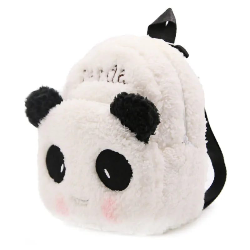 Panda school bag in cotton, small size, 56-75L capacity, with bow and black ears, certificate bag, no shoulder straps.
