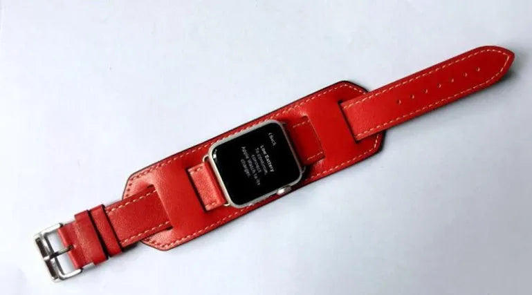 Genuine leather watch strap in black, blue, brown, and red for 38mm and 42mm lugs