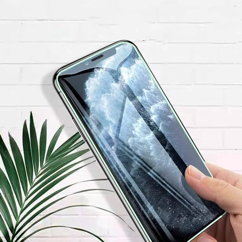 Luminous full cover tempered glass screen protector for iPhone glowing in the dark