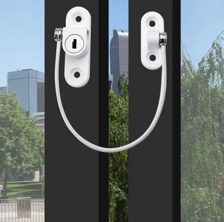 Window security chain lock with 18cm steel cable and aluminium alloy body in white colour