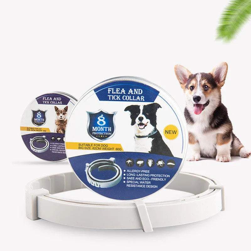 Adjustable pet anti-mosquito collar for cats and dogs with natural plant extracts in grey packaging