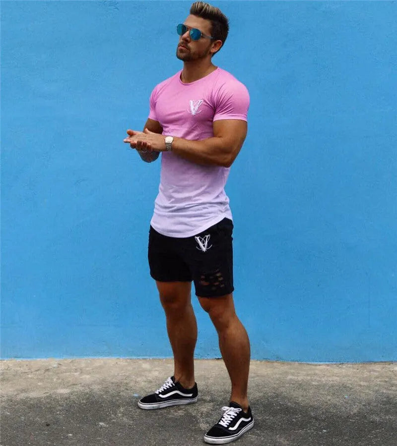 Cotton muscle fitness top in black yellow, black red, black blue, or white, sizes M to XXL