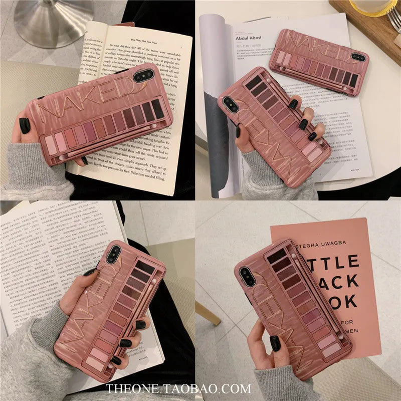 Flesh coloured silicone iPhone case with an eye shadow pattern design on the back.