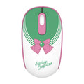 Pink Sailor Moon cartoon wireless mouse with USB receiver on a desk.