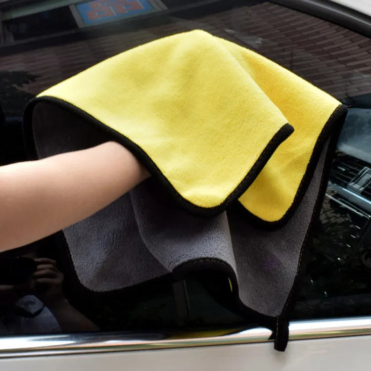 Two-colour double-sided microfibre car wash towel 30x30cm with silk banded edges