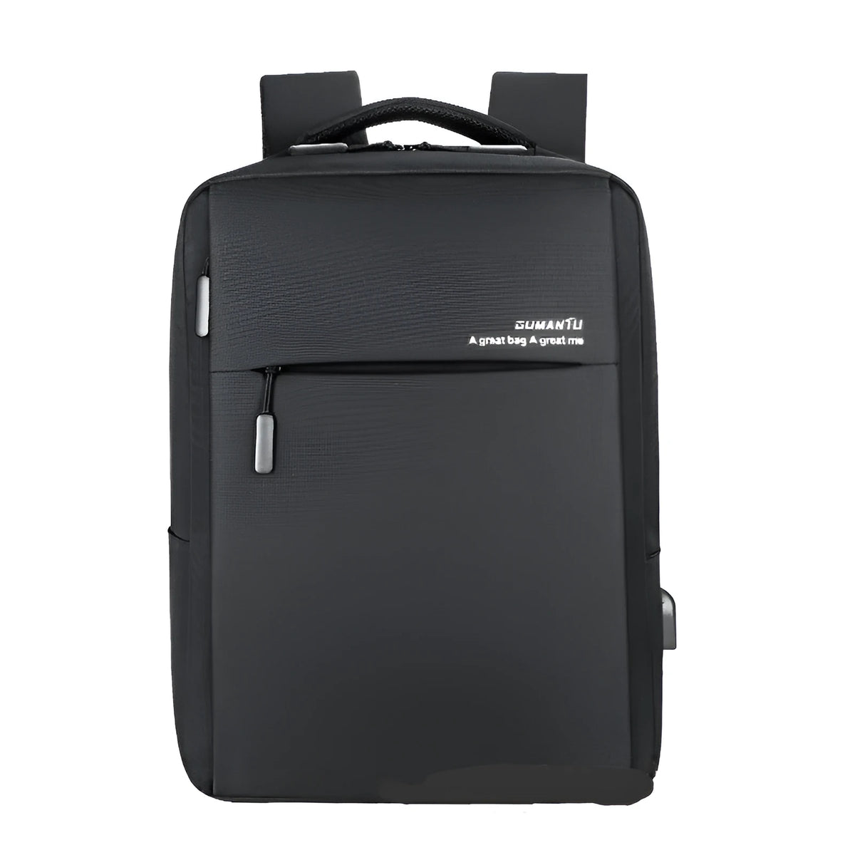 Medium business backpack in black or grey cotton cloth with 20-35L capacity, zipper opening, and multiple internal pockets.