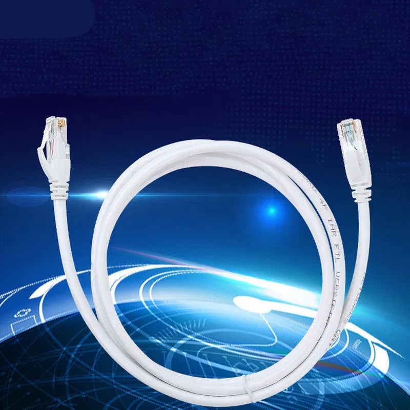 White Cat6 RJ-45 Ethernet network cable with CCA conductors on a plain background