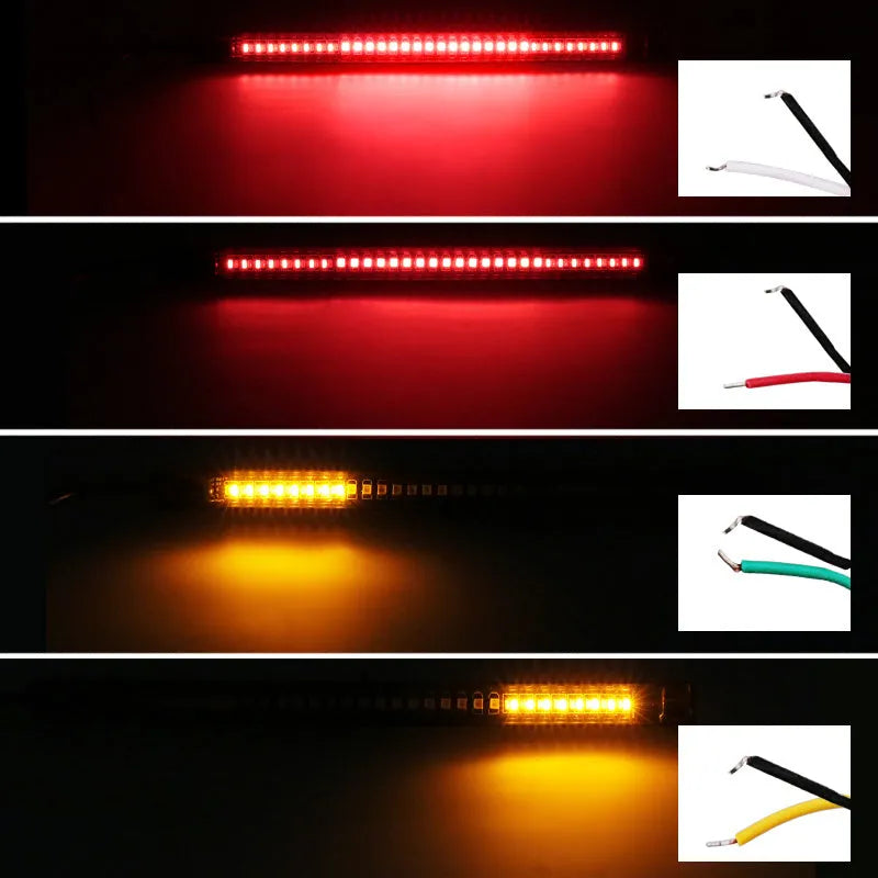 Universal flexible 48 SMD LED motorcycle tail stop light strip with brake and turn signal lights on black rubber