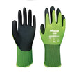 Green nitrile dipped breathable ultra-thin wear-resistant gloves WG501 on grey background