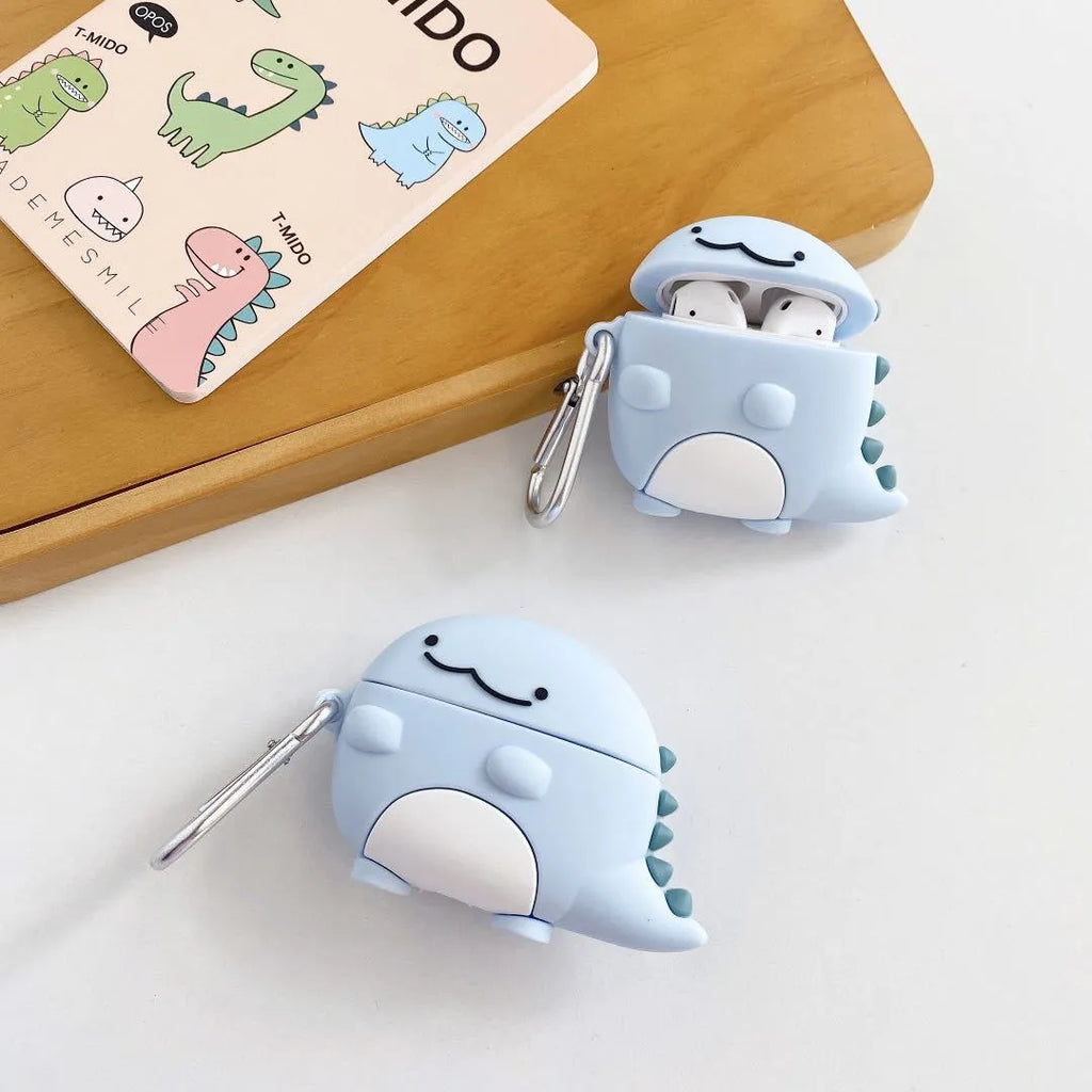 Blue silicone AirPods case with dragon design for Apple AirPods 1, 2, or 3 models